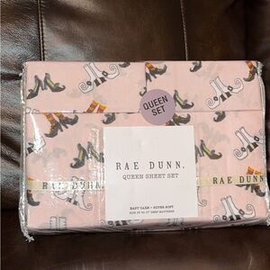 NWT Rae Dunn Pink Queen Sheet Set Halloween Witch’s Shoes/Boots Super Soft
